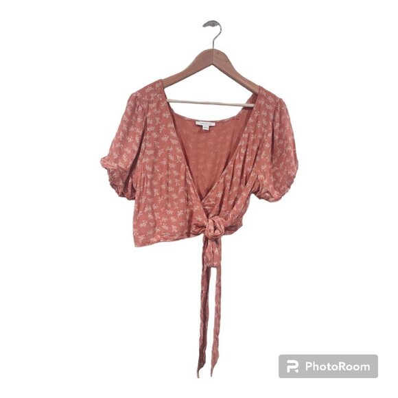 Matching AE Pink Floral Set Wide Leg Pant Crop Top Size Large - Picture 1 of 7